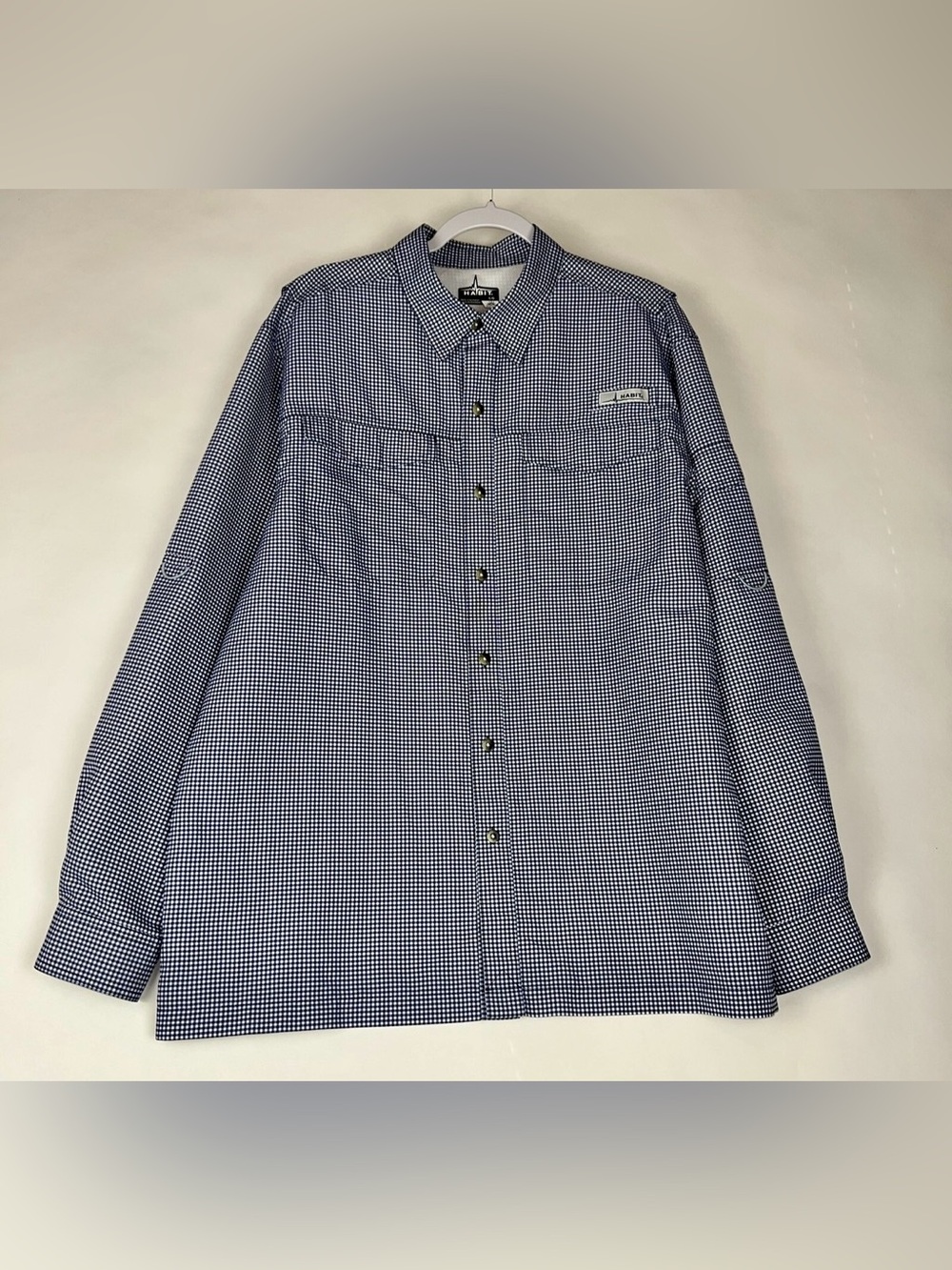 Habit Men's Blue Micro-Check Long-Sleeve Button-Down Shirt Sun Blocker